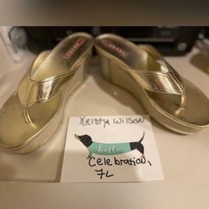 Gold Prada Wedges